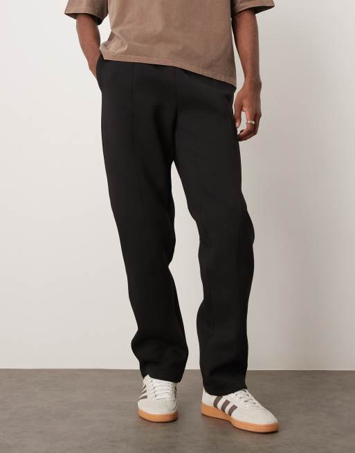 ASOS DESIGN heavyweight scuba straight leg trackies with pin tuck in black