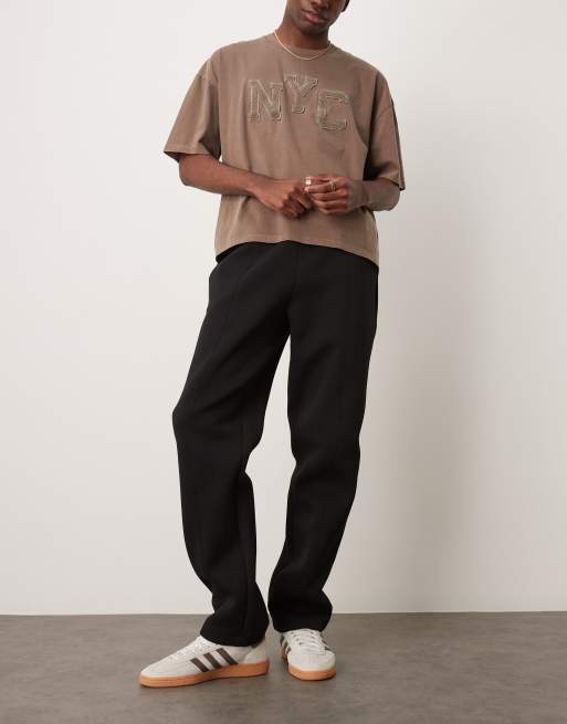 ASOS DESIGN heavyweight scuba straight leg trackies with pin tuck in black