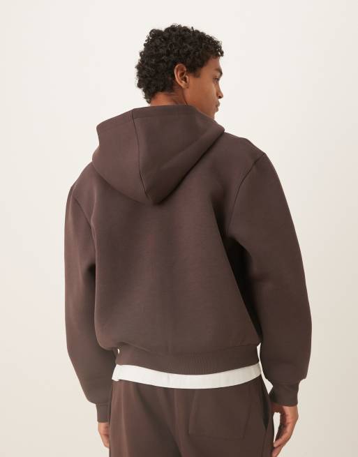 ASOS DESIGN heavyweight scuba boxy oversized zip up hoodie in brown