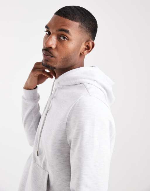 ASOS DESIGN heavyweight scuba-style fabric hoodie in grey marl, 4 of 5