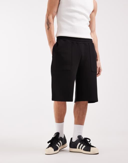  ASOS DESIGN heavyweight scuba-style fabric loose jorts in black, 3 of 5
