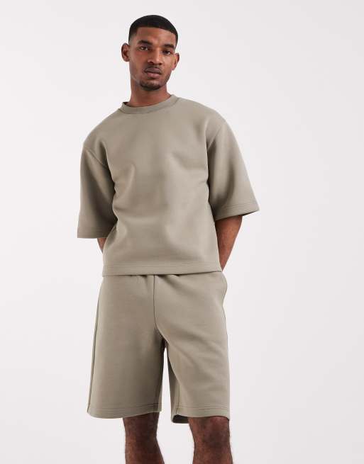 ASOS DESIGN heavyweight scuba-style fabric loose shorts in khaki, 2 of 5
