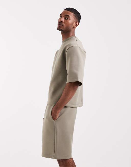 ASOS DESIGN heavyweight scuba-style fabric loose shorts in khaki, 3 of 5