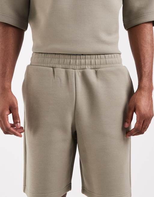 ASOS DESIGN heavyweight scuba-style fabric loose shorts in khaki, 4 of 5