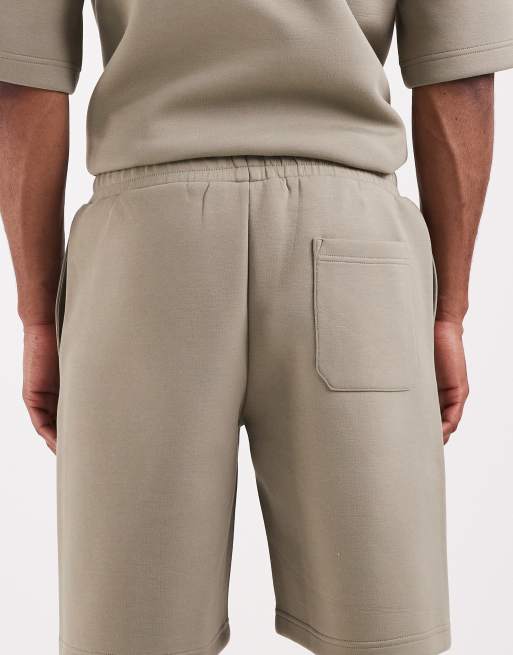 ASOS DESIGN heavyweight scuba-style fabric loose shorts in khaki, 5 of 5