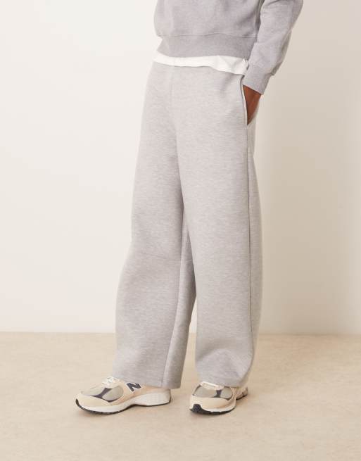 ASOS DESIGN heavyweight scuba-style fabric super baggy trackies in grey marl, 5 of 5