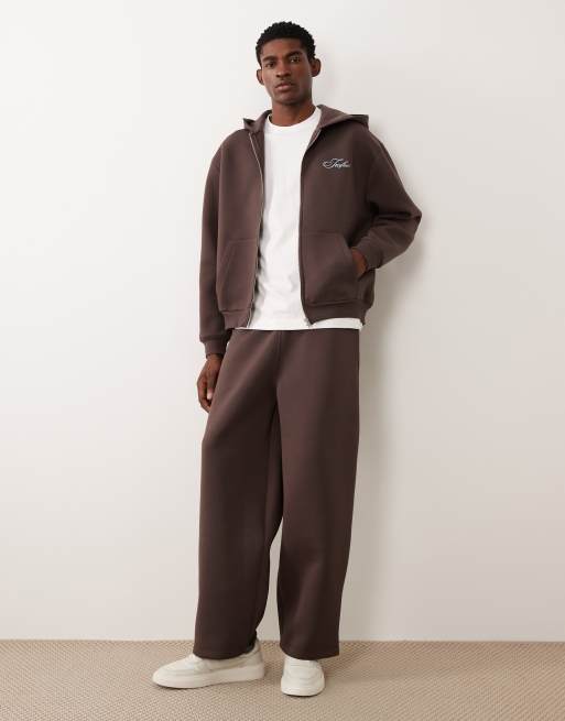 ASOS DESIGN relaxed zip hoodie with embroidery and sweatpants set in brown, 2 of 3