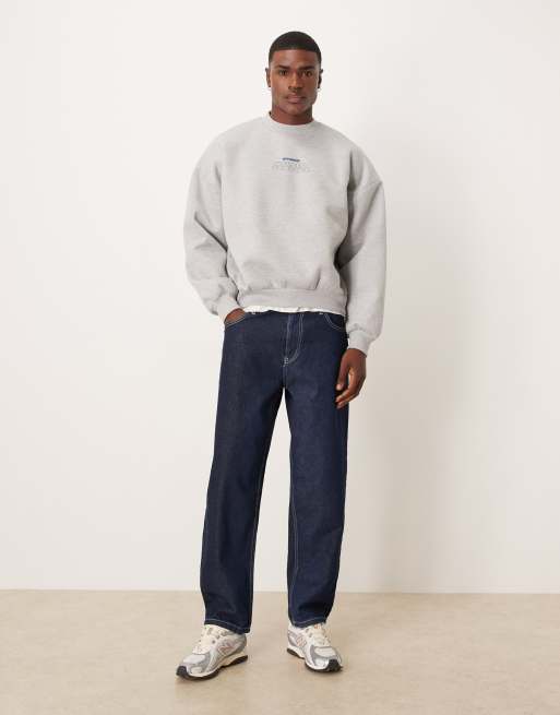 ASOS DESIGN heavyweight scuba-style fabric sweatshirt with chest print in grey marl, 2 of 5