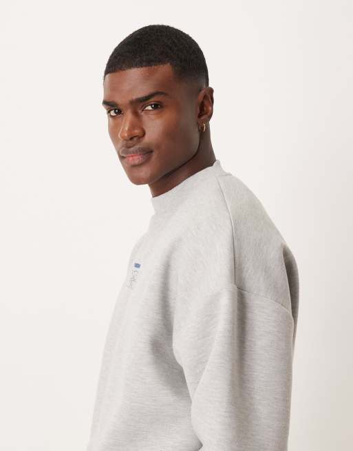 ASOS DESIGN heavyweight scuba-style fabric sweatshirt with chest print in grey marl, 4 of 5