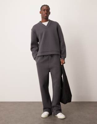Asos Design Heavyweight Scuba Wide Leg Sweatpants With Pleats In Gray