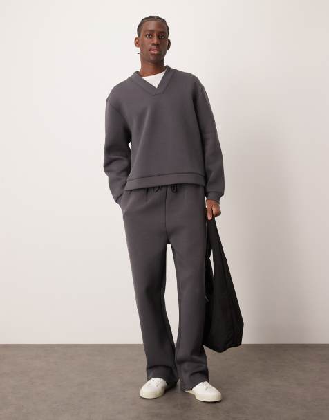 ASOS DESIGN heavyweight scuba wide leg sweatpants with pleats in gray - view 1
