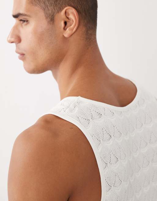 ASOS DESIGN heavyweight singlet in cream textured fabric, 3 of 5