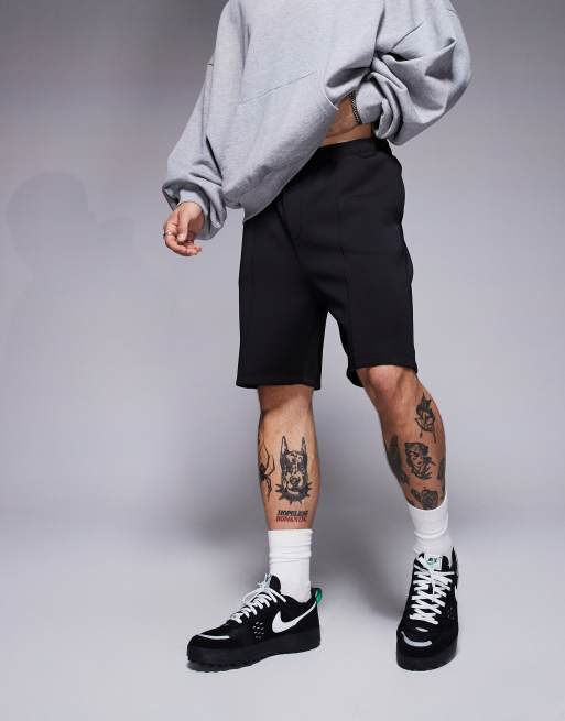 ASOS DESIGN heavyweight slim shorts in scuba-style fabric in black , 4 of 5