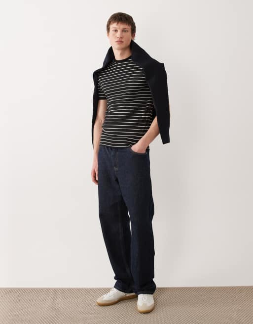 ASOS DESIGN heavyweight slim t-shirt in black stripe textured fabric , 2 of 5
