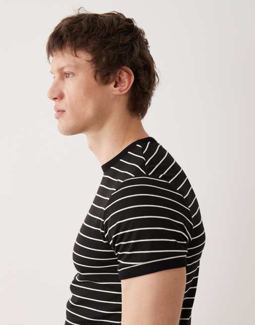 ASOS DESIGN heavyweight slim t-shirt in black stripe textured fabric , 4 of 5