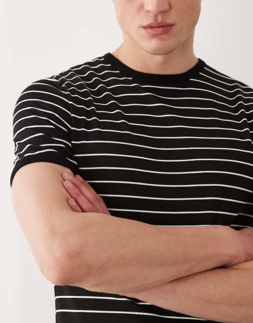 ASOS DESIGN heavyweight slim t-shirt in black stripe textured fabric , 5 of 5