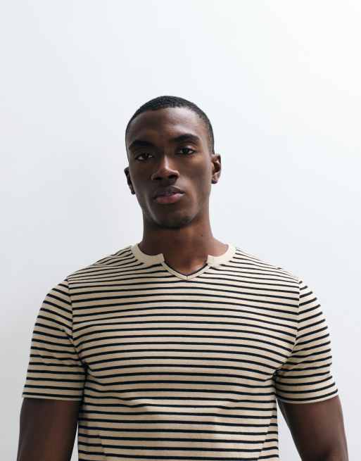 ASOS DESIGN heavyweight slim t-shirt in brown striped textured fabric, 3 of 5