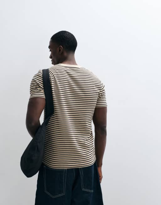ASOS DESIGN heavyweight slim t-shirt in brown striped textured fabric, 5 of 5