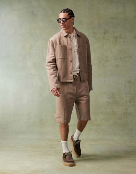 ASOS DESIGN heavyweight smart jorts in brown (part of a set) - view 1