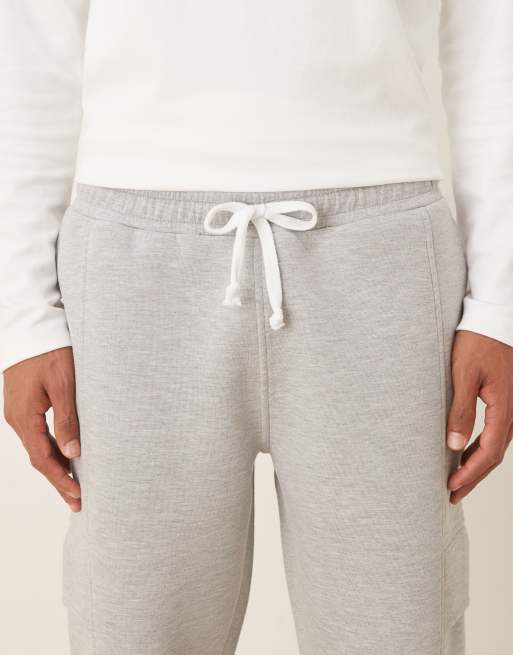ASOS DESIGN heavyweight straight cargo trackies in scuba-style fabric in grey marl, 4 of 5