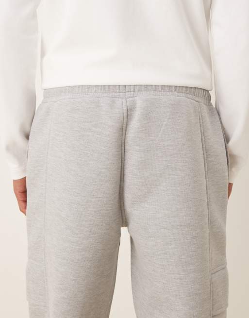 ASOS DESIGN heavyweight straight cargo trackies in scuba-style fabric in grey marl, 5 of 5