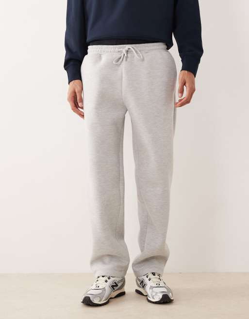 ASOS DESIGN heavyweight straight leg jogger in scuba-style fabric in grey marl -  - LGREY, 3 of 5