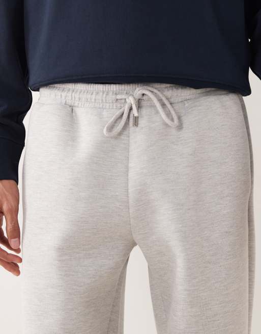 ASOS DESIGN heavyweight straight leg jogger in scuba-style fabric in grey marl -  - LGREY, 4 of 5