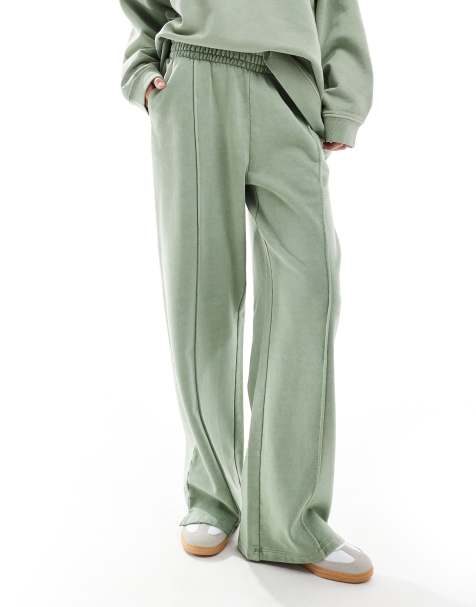 ASOS DESIGN heavyweight straight leg trackies with pintuck in washed sage green - view 1