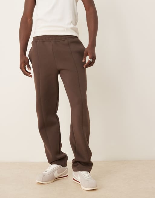 ASOS DESIGN heavyweight straight sweatpants in scuba-style fabric in brown, 3 of 5