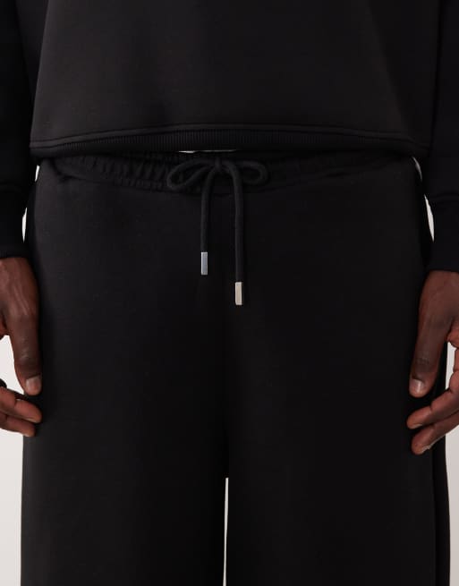 ASOS DESIGN heavyweight super wide jogger in scuba-style fabric in black - BLACK, 5 of 5