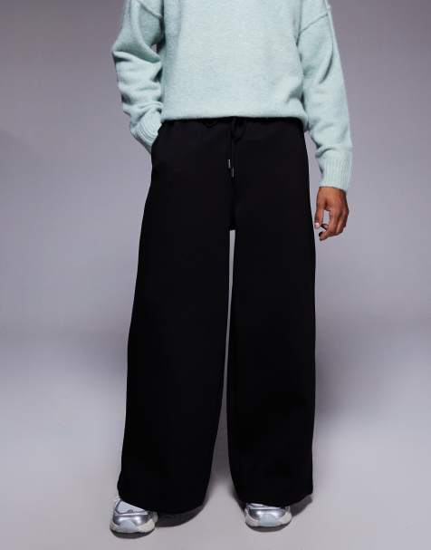 ASOS DESIGN heavyweight super wide jogger in scuba-style fabric in black - view 1