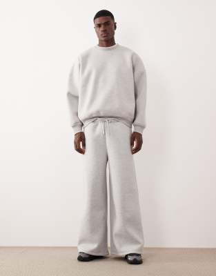 ASOS DESIGN heavyweight super wide leg sweatpants in scuba-style fabric in gray heather