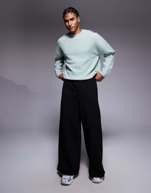 ASOS DESIGN heavyweight super wide leg sweatpants in scuba-style fabric in black