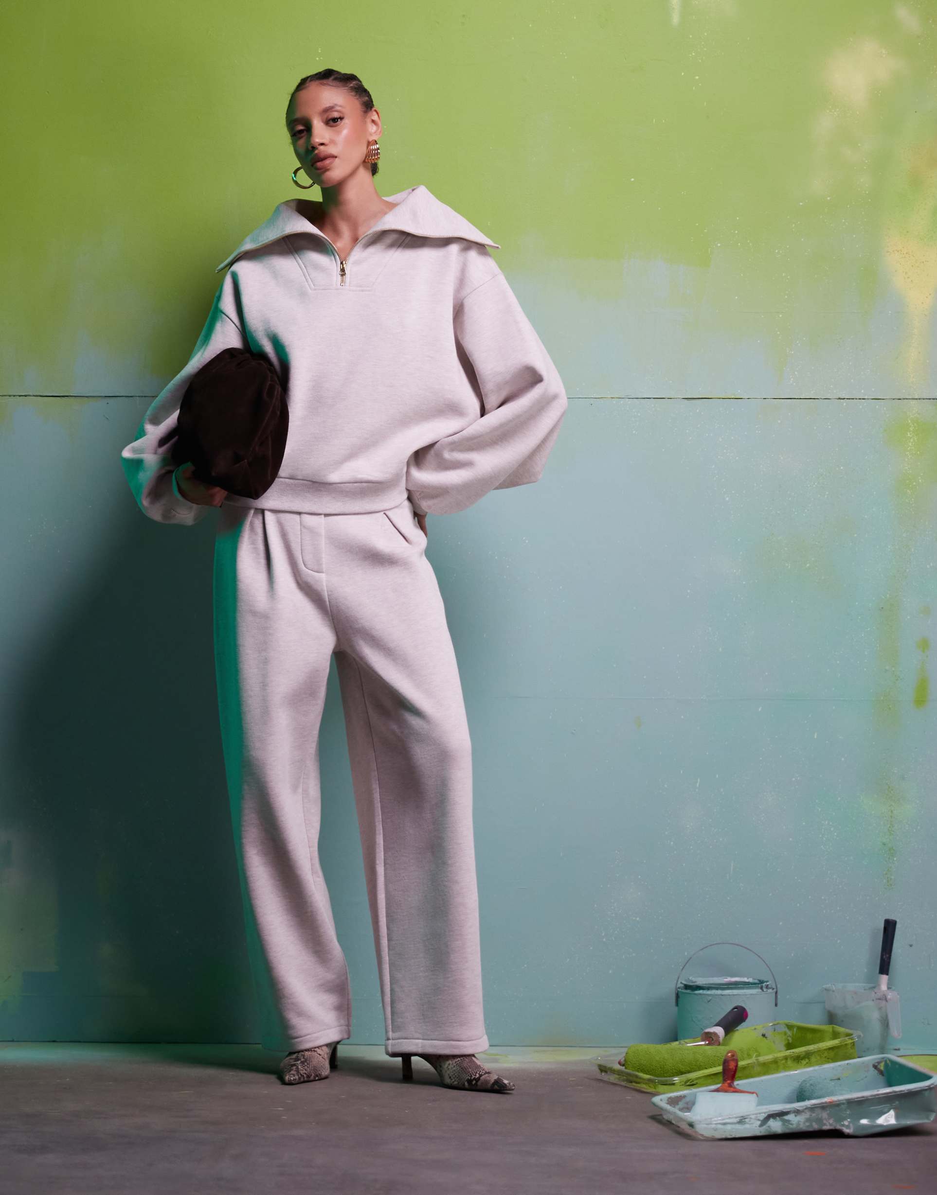 asos design heavyweight sweatpants in oatmeal - part of a set