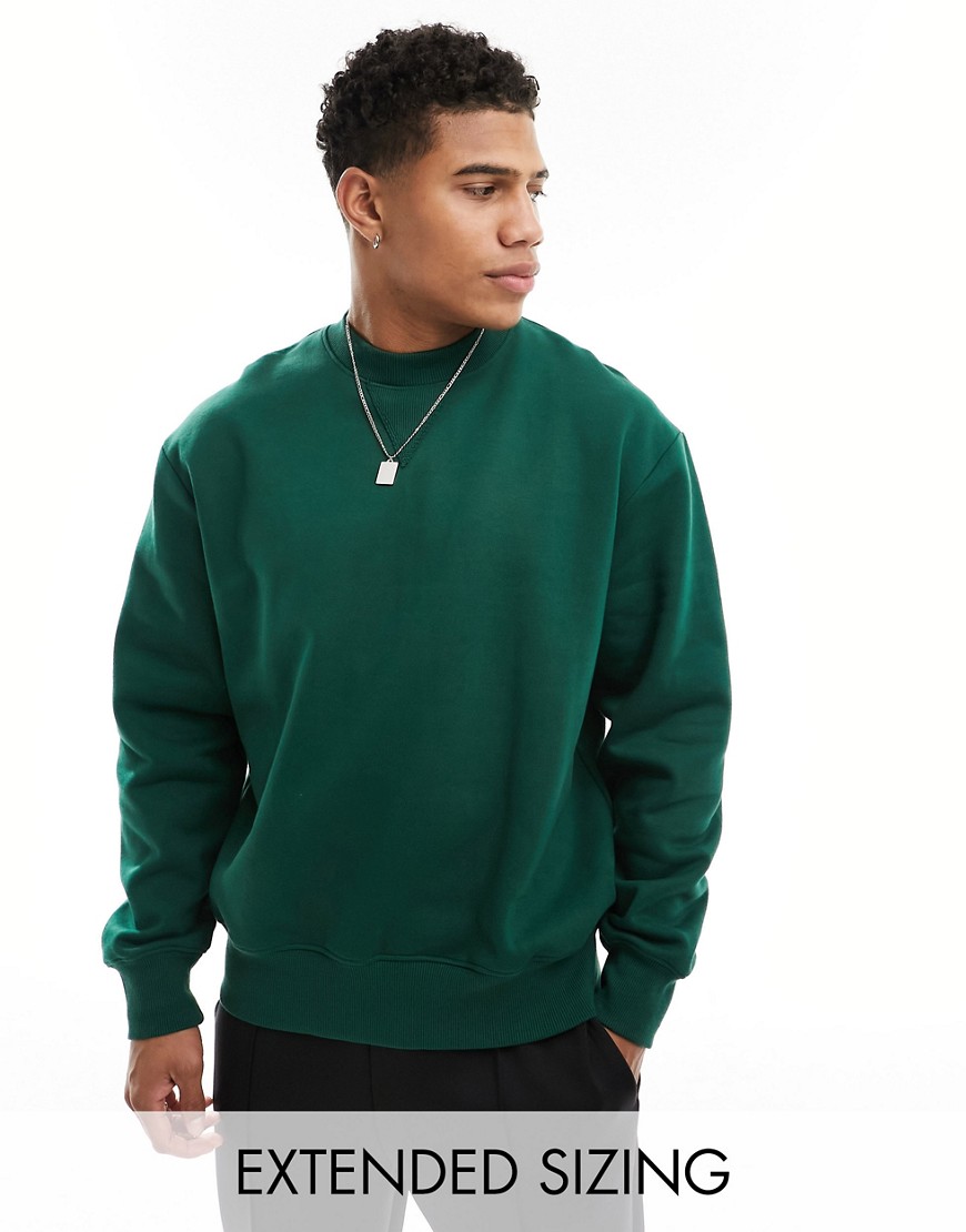 Asos Design Heavyweight Sweatshirt In Dark Green