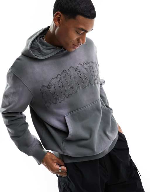 ASOS DESIGN heavyweight sweatshirt in gray wash with city embroidery