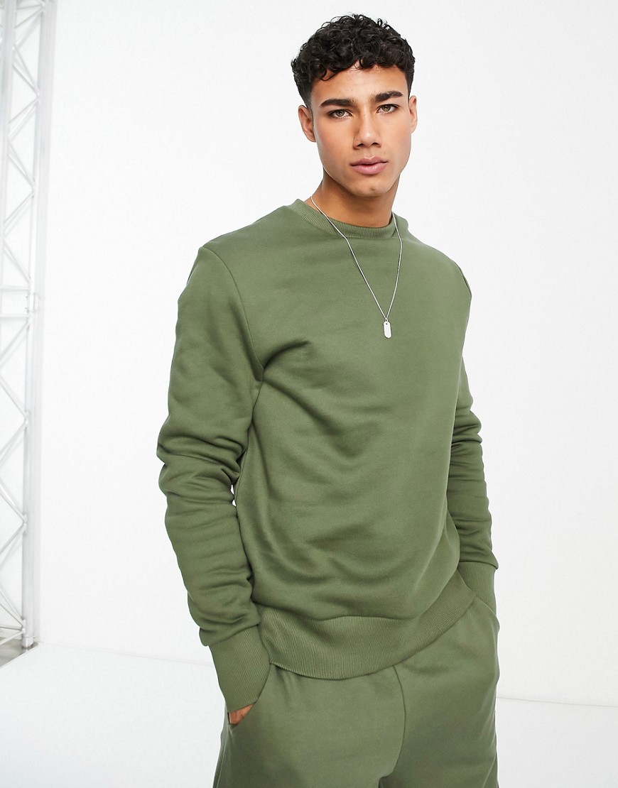 ASOS DESIGN heavyweight sweatshirt in khaki-Green