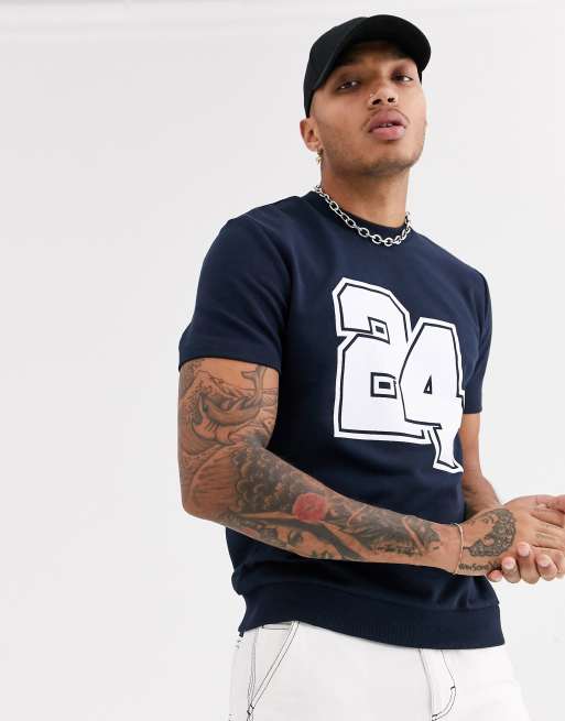 ASOS DESIGN heavyweight t-shirt in navy with 24 print | ASOS