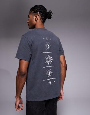 Asos Design Heavyweight T-shirt With Celestial Spine Graphic In Gray