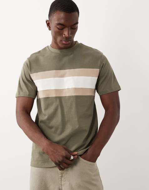 ASOS DESIGN heavyweight regular fit t-shirt with contrast panel in khaki