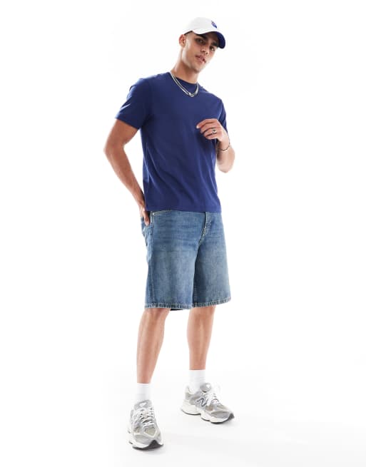 ASOS DESIGN heavyweight crew neck t-shirt in blue - NAVY