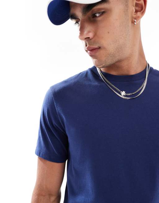 ASOS DESIGN heavyweight crew neck t-shirt in blue - NAVY
