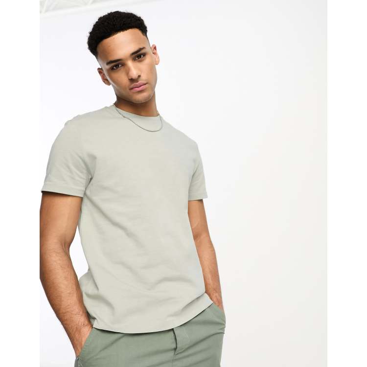 ASOS DESIGN heavyweight T-shirt with crew neck in washed khaki