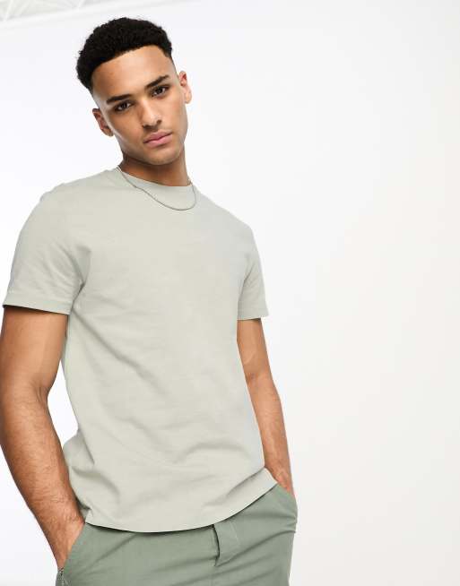 ASOS DESIGN heavyweight T-shirt with crew neck in washed khaki | ASOS