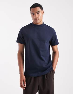 Asos Design Heavyweight T-shirt With High Neck In Blue