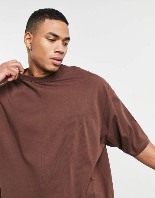 Asos Design Heavyweight T Shirt With Seam Detail In Brown Asos