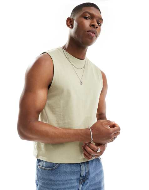 ASOS DESIGN heavyweight tank in khaki - view 1