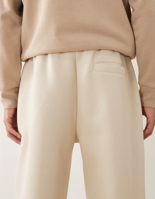 ASOS DESIGN heavyweight  tapered fit jogger in scuba-style fabric in biege - STONE, 5 of 5