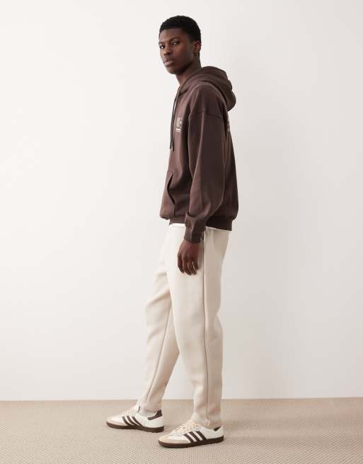 ASOS DESIGN heavyweight tapered jogger in scuba-style fabric in beige - BEIGE, 3 of 5