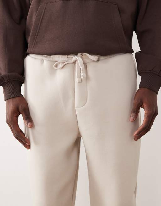 ASOS DESIGN heavyweight tapered jogger in scuba-style fabric in beige - BEIGE, 4 of 5